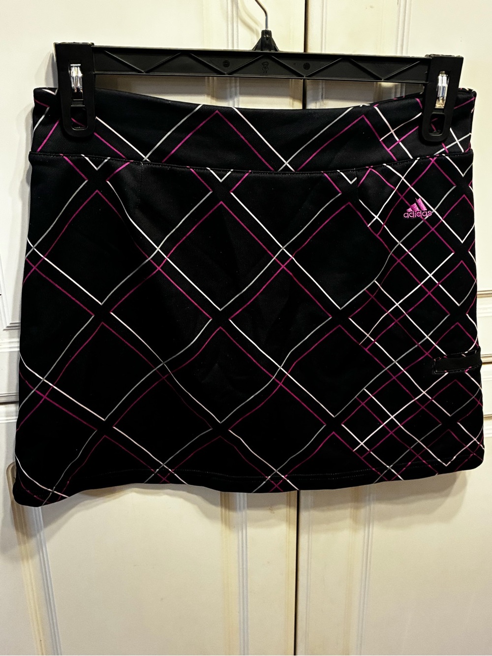adidas Woman’s Black Skort with Pink & White Plaid Lines, Size: S